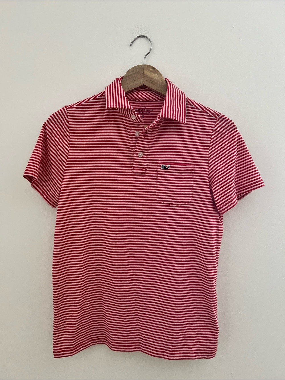 Vineyard Vines Red & White Striped Polo with Chest Pocket